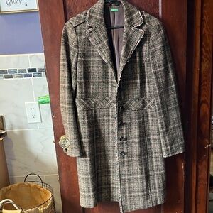 United Colors Of Benetton Womens Double Breasted Plaid Checkered Trench Coat